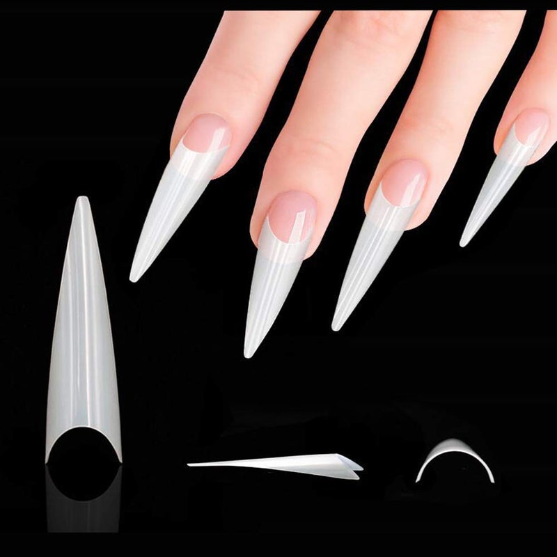 AM RONG MAGIC Long Stiletto Natural Nail Tips - Acrylic Half Cover Pointed Fake Nails, Long Claw False Artificial Tips 600pcs 10 Sizes With Box - Image 4